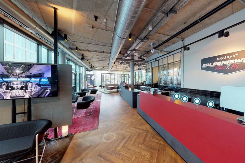 Reception area of the mydays Erlebniswerk experience centre in Berlin