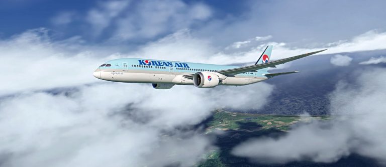 Korean Air Boeing 787 Dreamliner in flight above the clouds