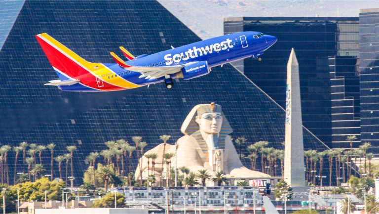 Southwest Airlines Boeing 737 taking off over Las Vegas